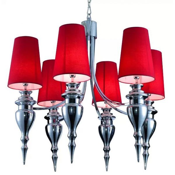 Hotel Lighting Red Shade Chrome Chandelier 9505004