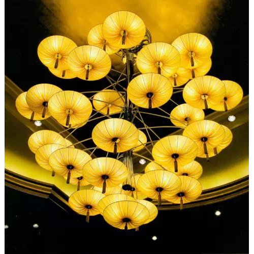 Indonesia Hotel Lighting Large Fabric Shade Chandelier 9513003